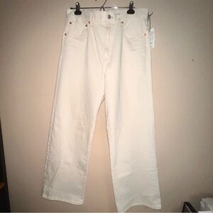 NWT AE77 Premium Stovepipe Sevedge Women Cream Straight Leg Jeans Size 12 Short